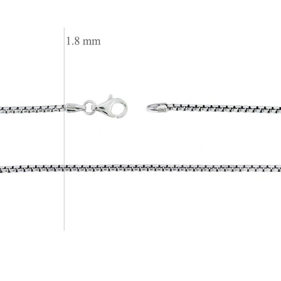 925 Sterling Silver Round Box Chain Necklace Made In Italy 1.8 mm - Picture 3 of 3